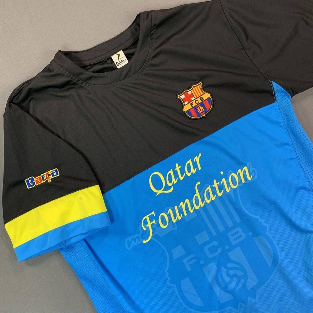 FC Barcelona Jersey Mens LG Black Soccer Futbol Unitalla GOOL Qatar Foundation